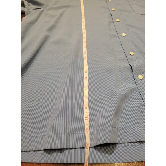 Button Up Short Sleeve Shirt Mens XXL Blue & White Micro Striped Collared Basic - Picture 6 of 7